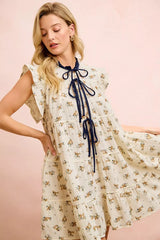Trendsi BiBi Floral Multi-tierd Dress With Ruffles And Front Tie -