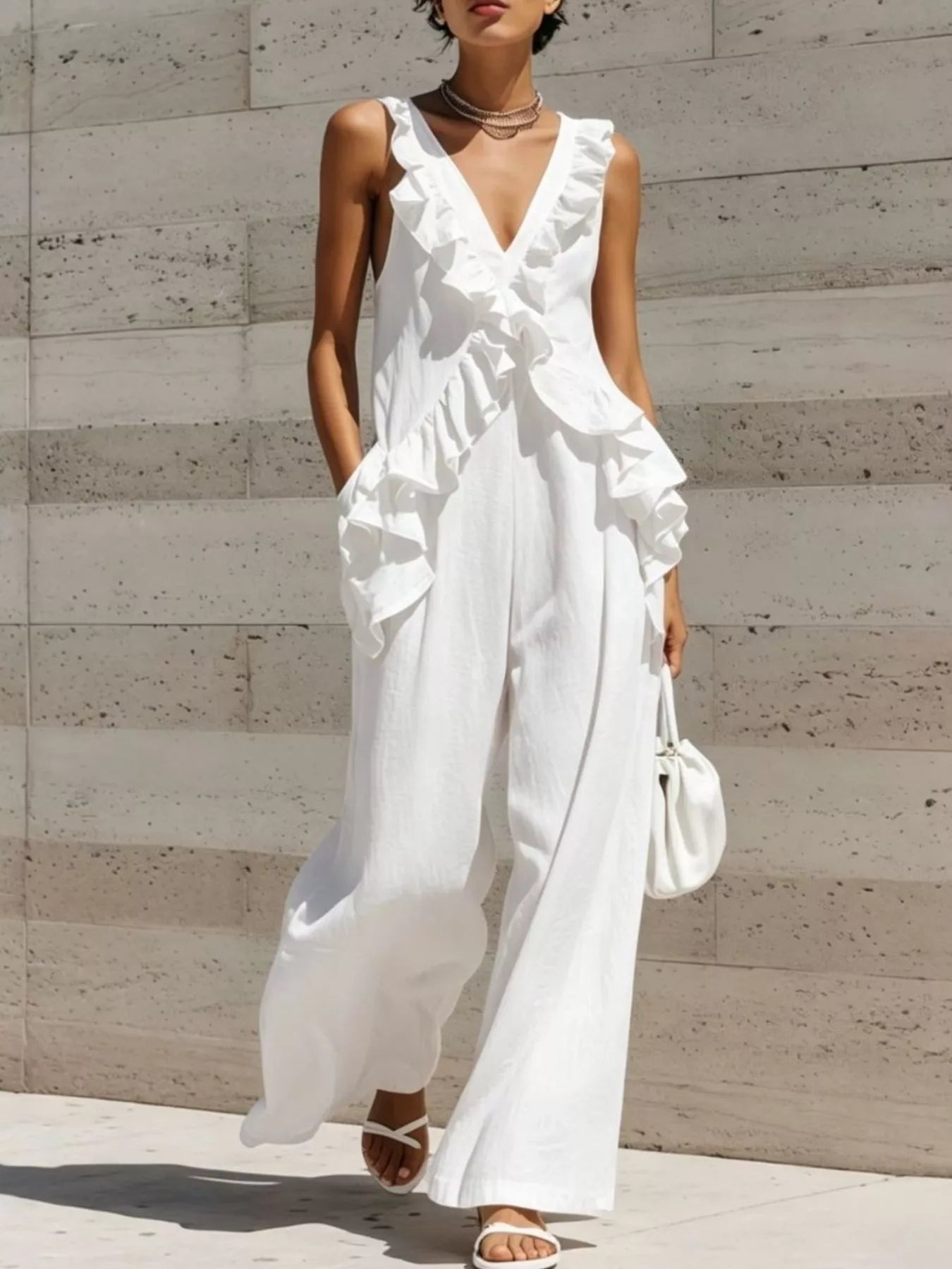 Trendsi Ruffled V-Neck Sleeveless Jumpsuit -