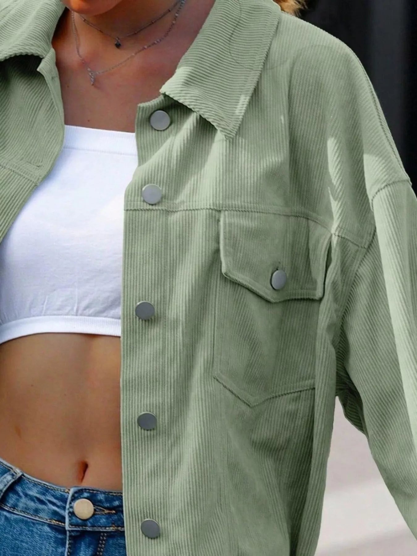 Trendsi Corduroy Button-Down Shacket -