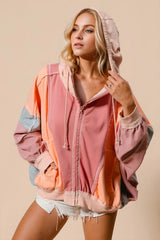 Trendsi Double Take Full Size Color Block Zip Up Hoodie -