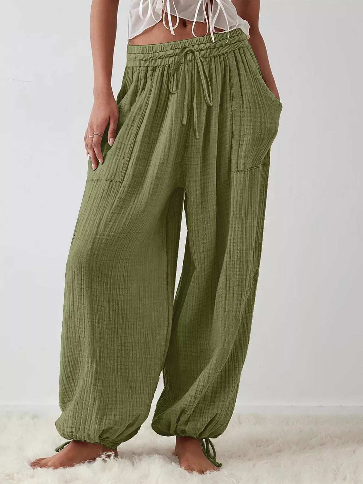 Trendsi Loose Fit Gauze Drawstring Pants -