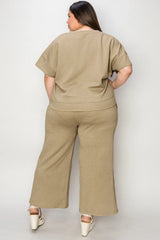 Trendsi Double Take Full Size Texture Short Sleeve Top and Pants Set -