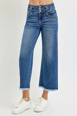 Trendsi RISEN High Rise Crop Wide Leg Jeans with Wide Band Detail -