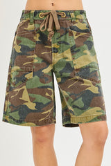 Trendsi RISEN Camo Print Slouchy Jorts with Eyelet Drawstring -