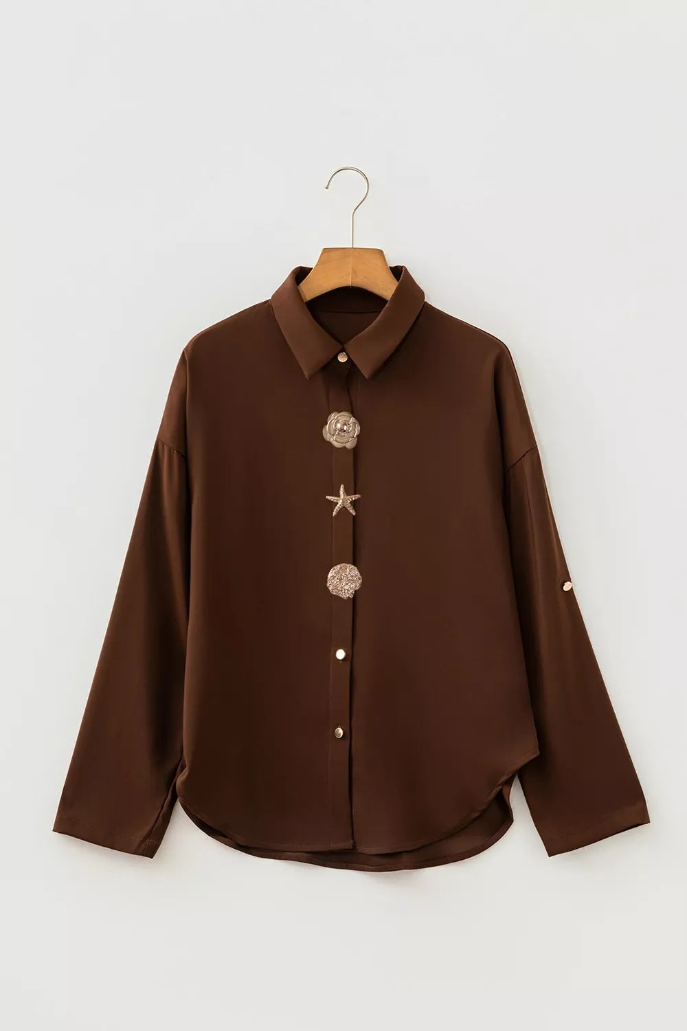 Trendsi Multi Button Decoration Tab Long Sleeve Casual Shirt -