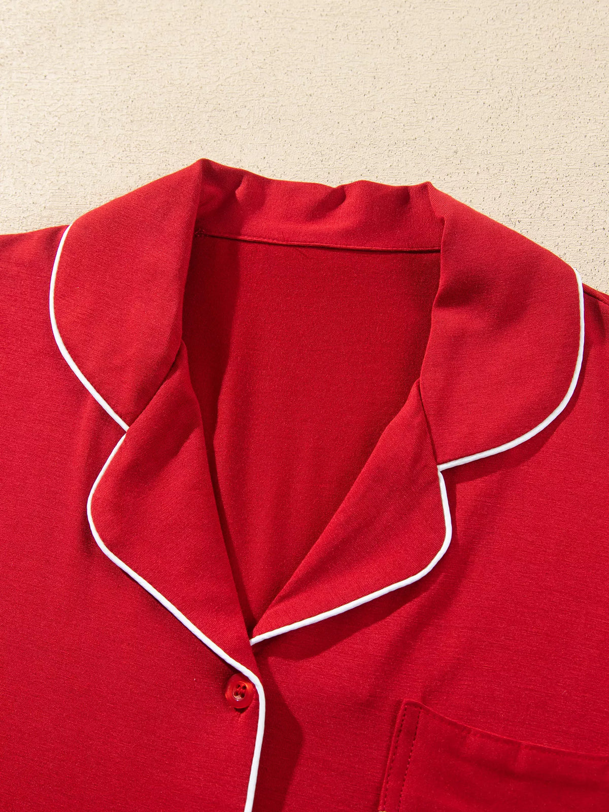 Deep Red bow pocket long sleeve pajama set