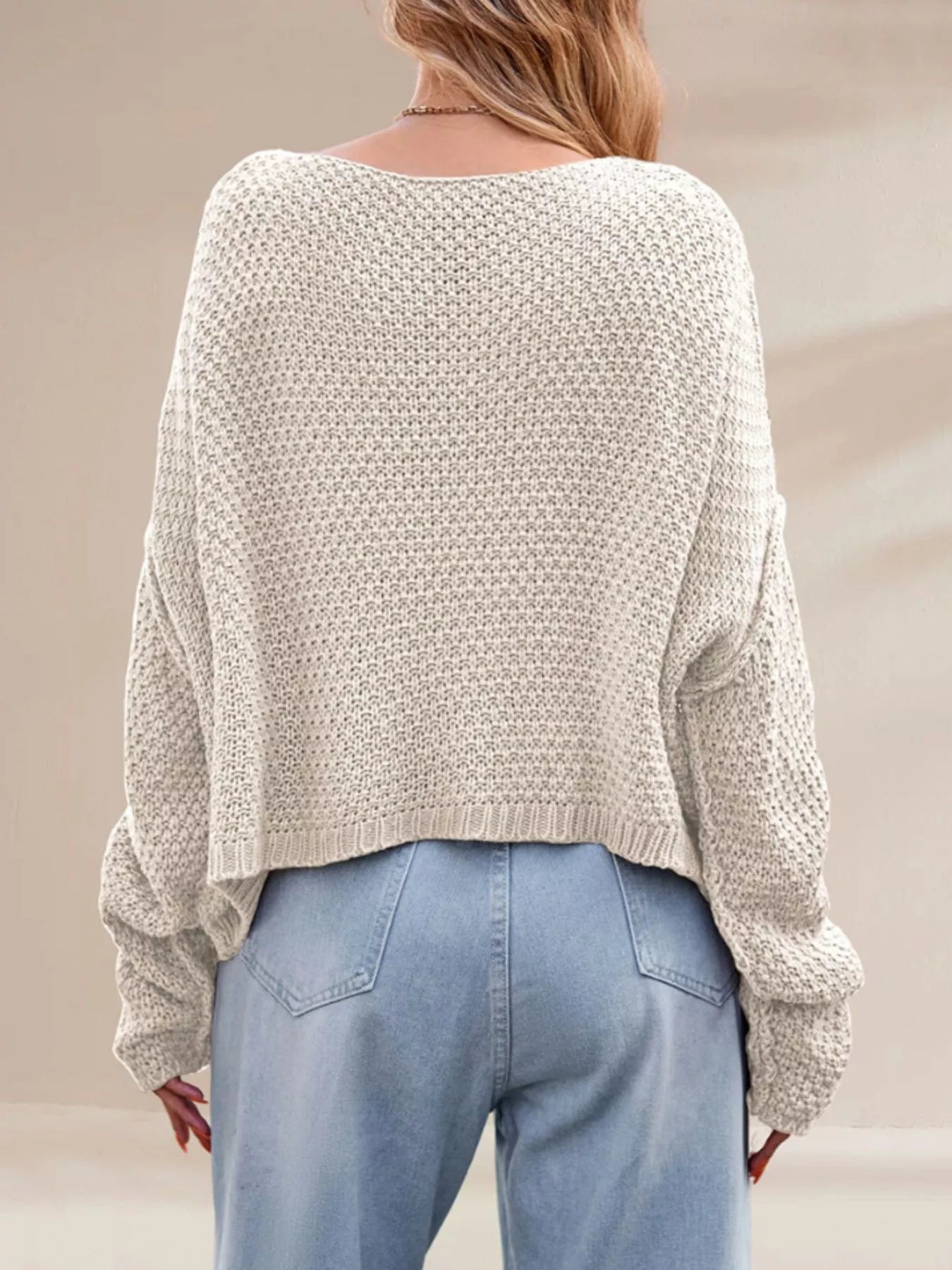 Trendsi Cable Knit Dropped Shoulder Sweater -