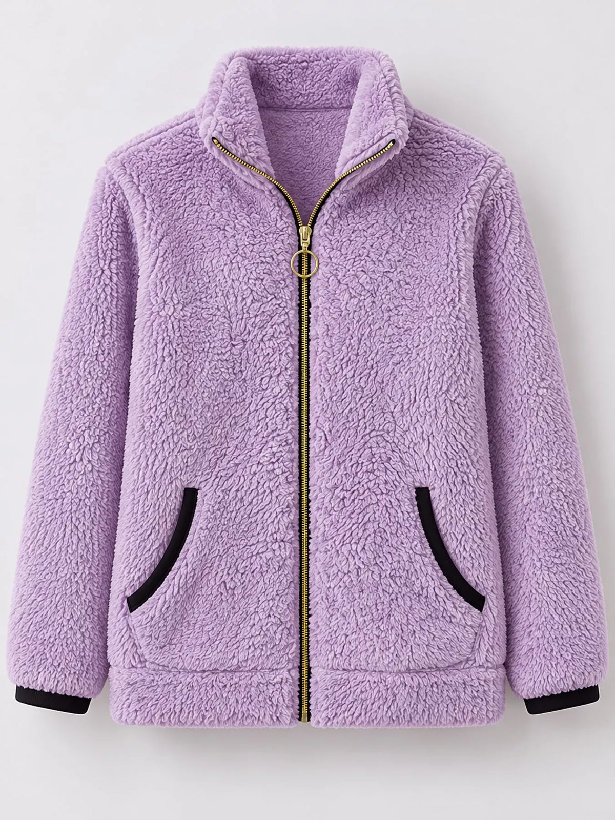Contrast-trim fleece jacket, lilac hanging front