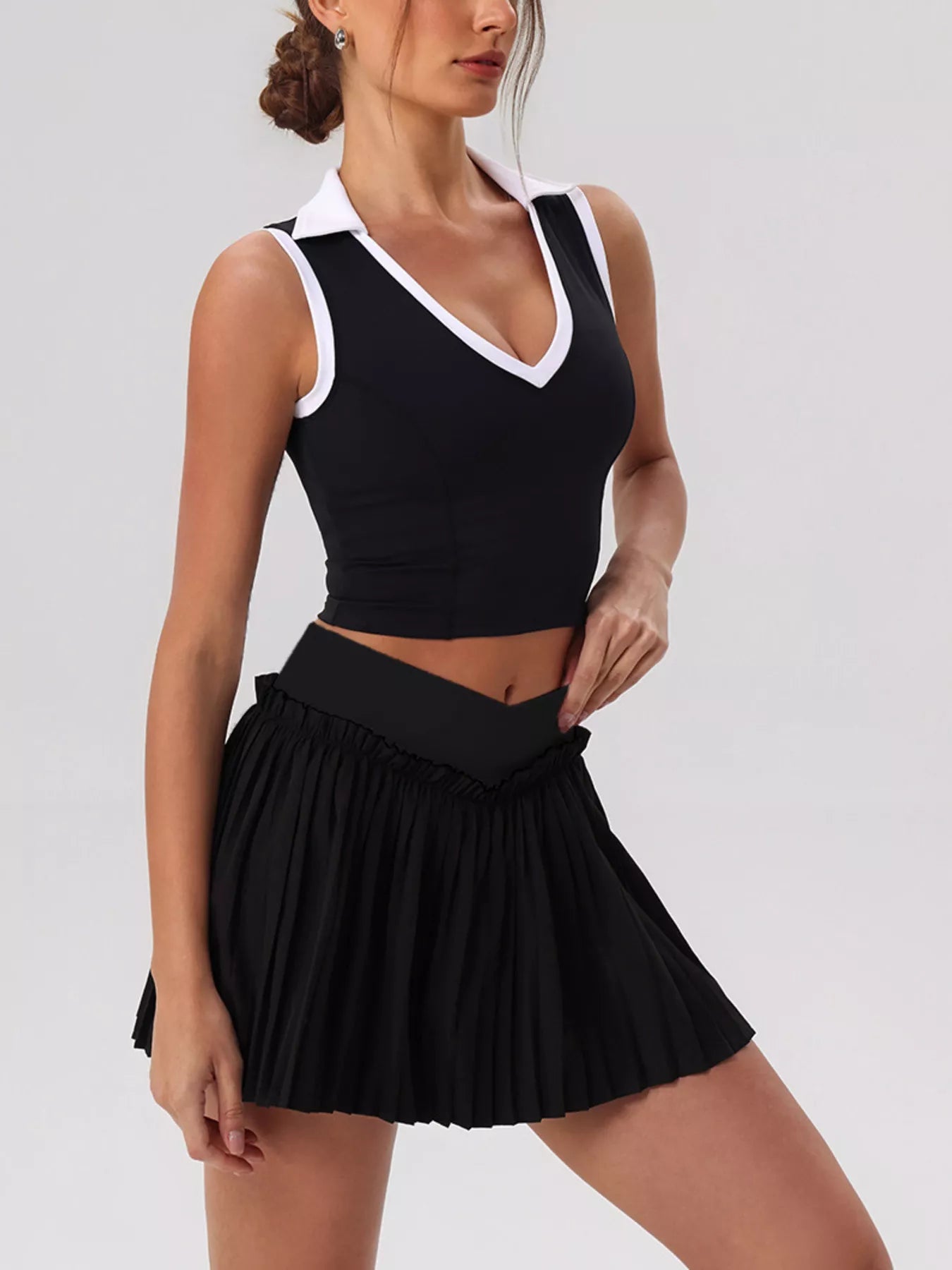 Trendsi Sleeveless Top and Pleated Skirt Active Set -