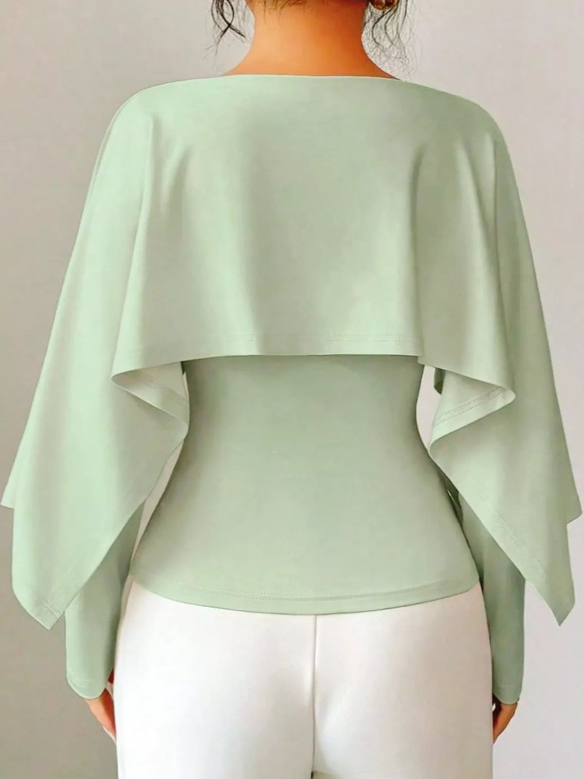 Layered Cape-Style Blouse with Slim-Fit Bodice — back view