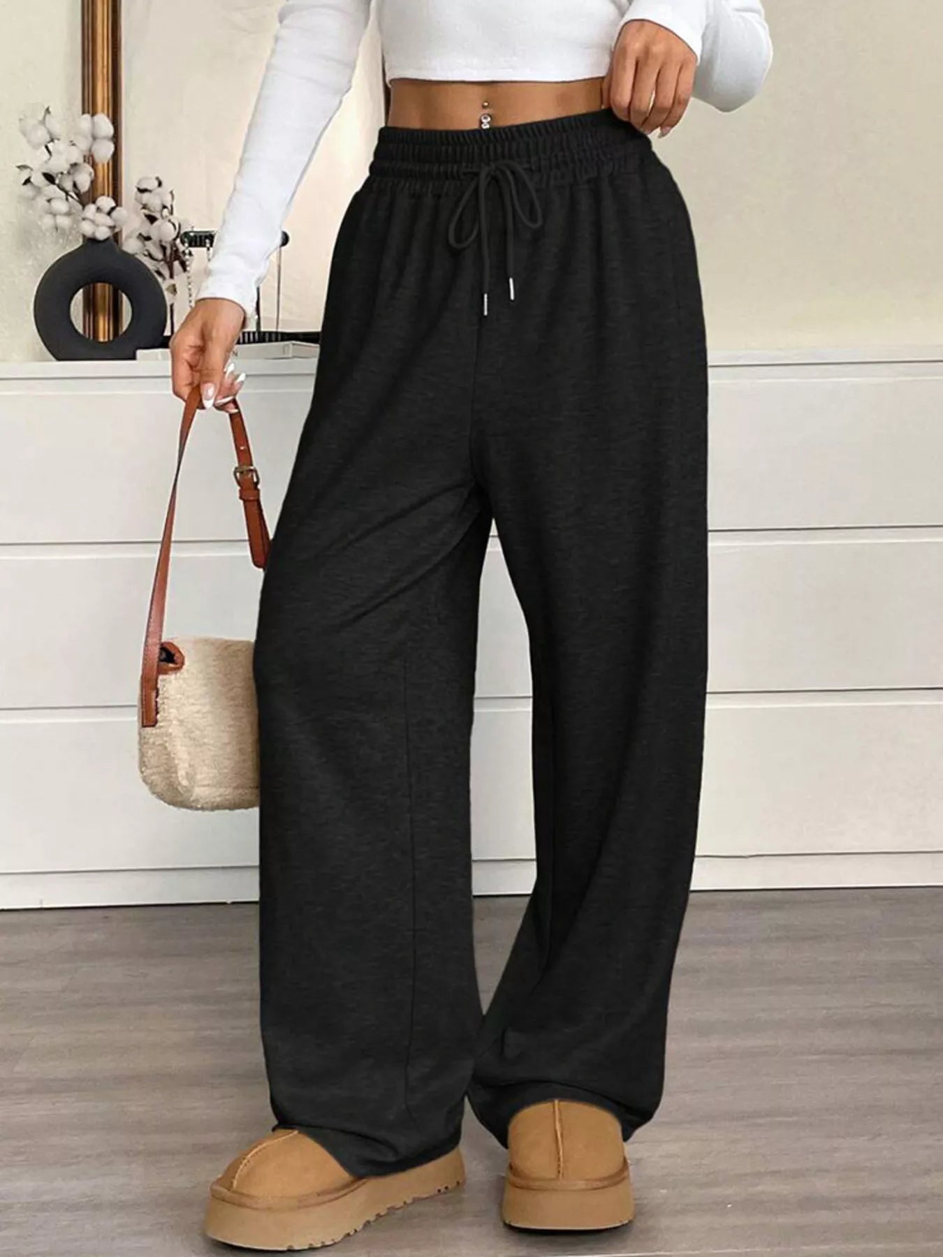 Trendsi High-Waisted Wide-Leg Pants with Drawstring -