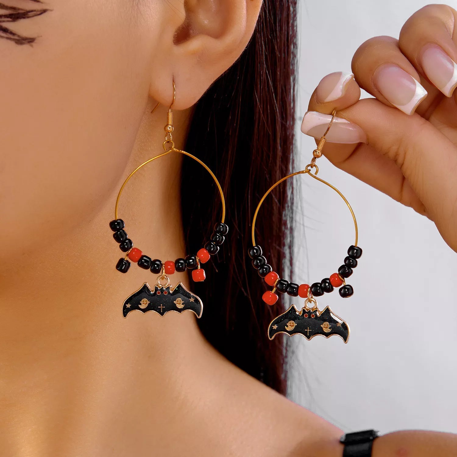 Trendsi Halloween Bat Charm Hoop Earrings -