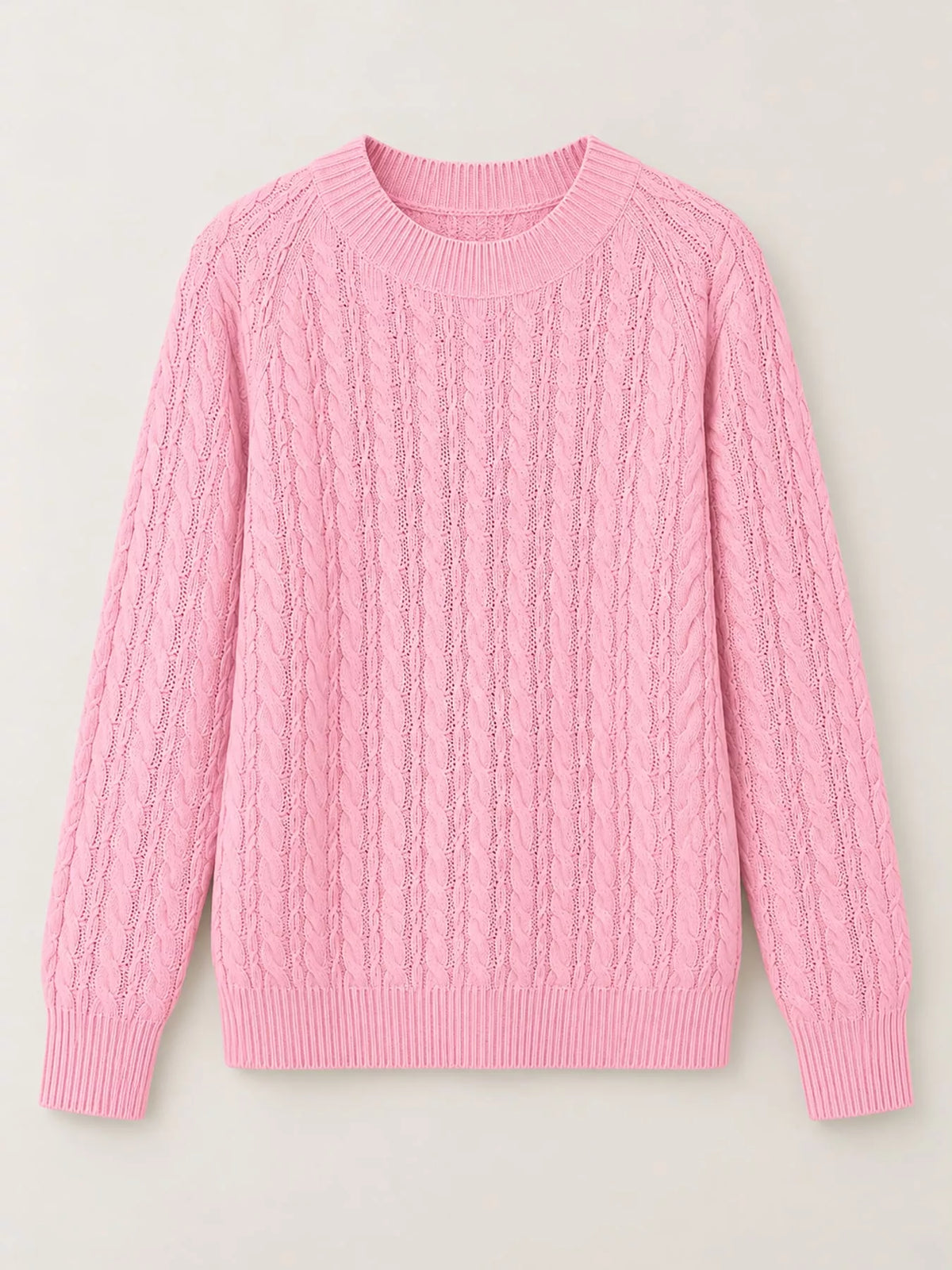 Pink cable knit round neck sweater