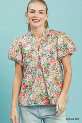 Trendsi Umgee Floral Puff Sleeve Blouse -