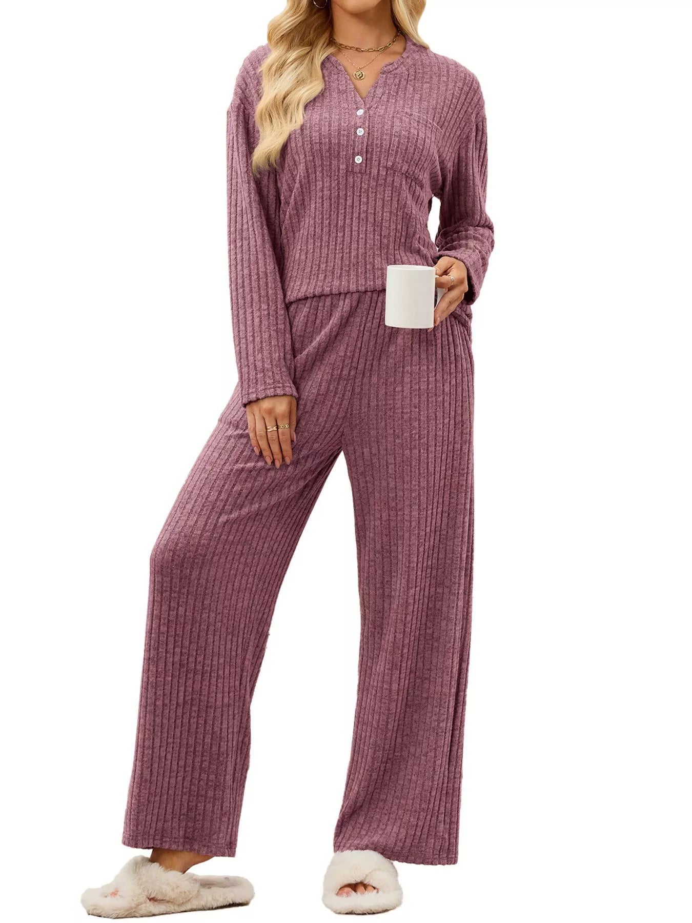 Trendsi Ribbed Knit Top and Wide-Leg Pants Set -