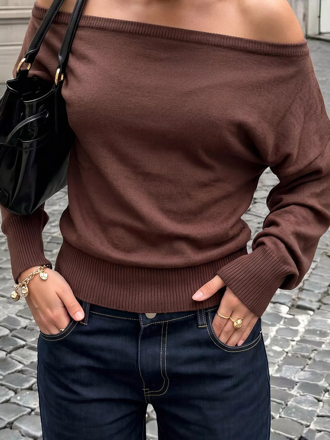 Trendsi Boat Neck Long Sleeve Sweater -