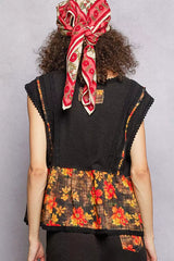 Trendsi POL Lace Detail Floral Cropped Ruffled Top -