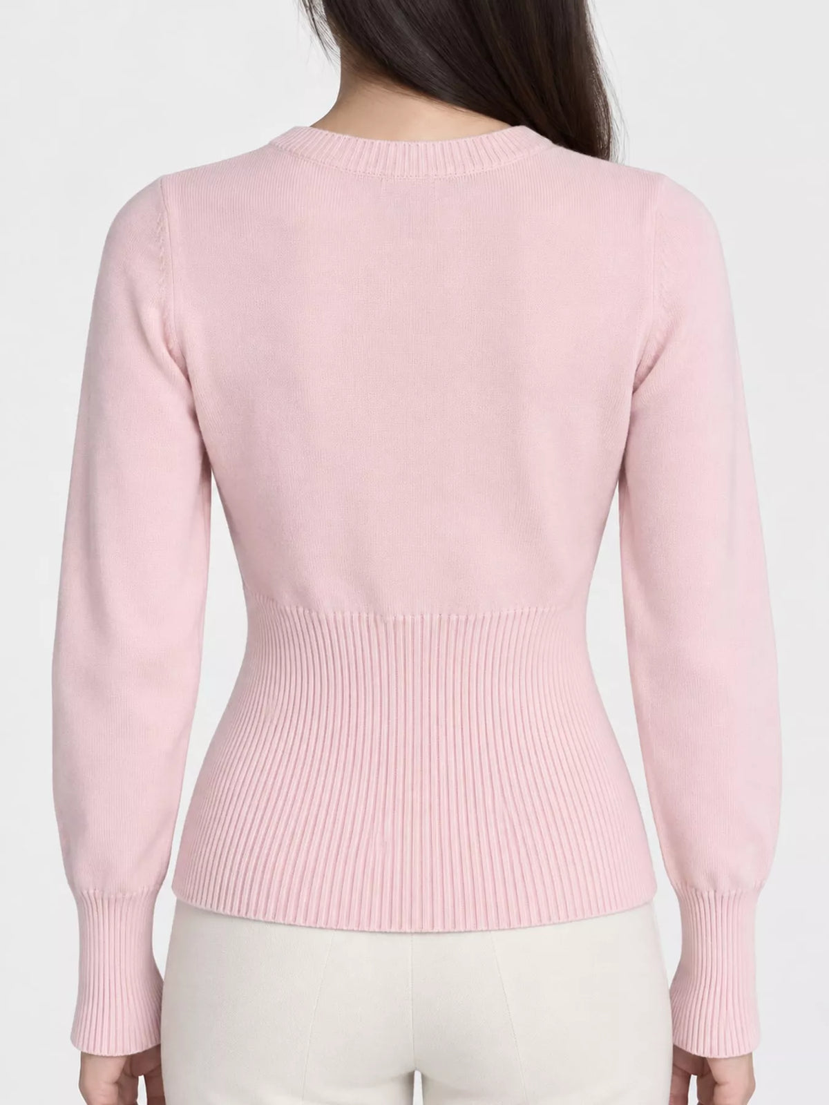 Slim-fit Ribbed Knit Button-Down Cardigan, back view