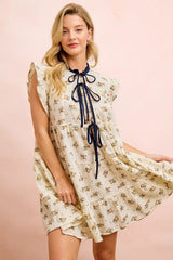 Trendsi BiBi Floral Multi-tierd Dress With Ruffles And Front Tie -