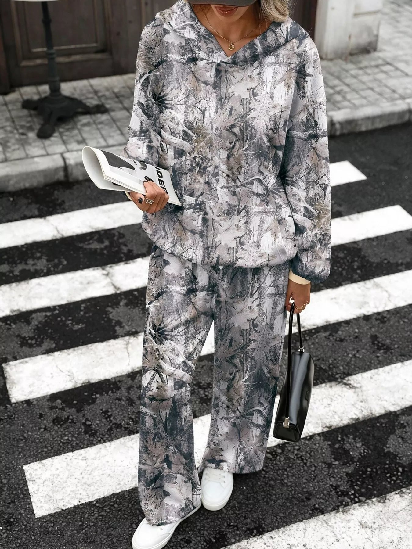 Trendsi Printed Long Sleeve Hoodie and Pants Set -