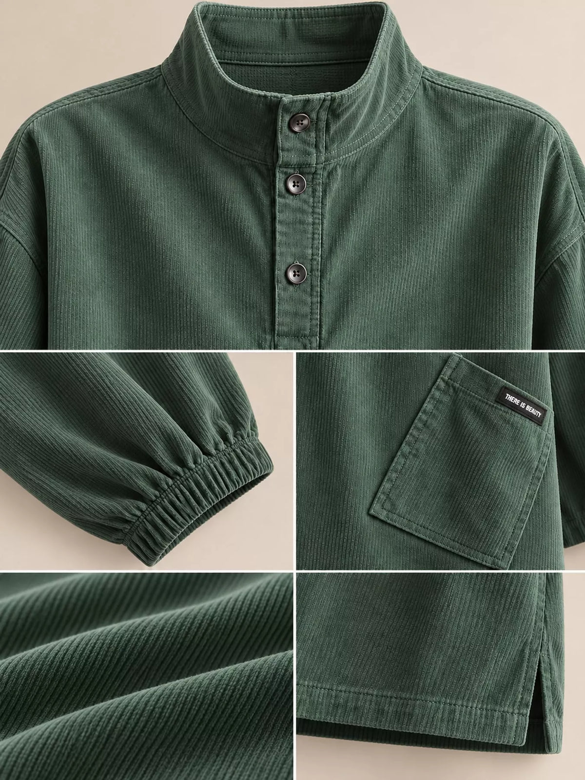 Green-New Arrival-Spring And Fall button detail dropped shoulder sweatshirt