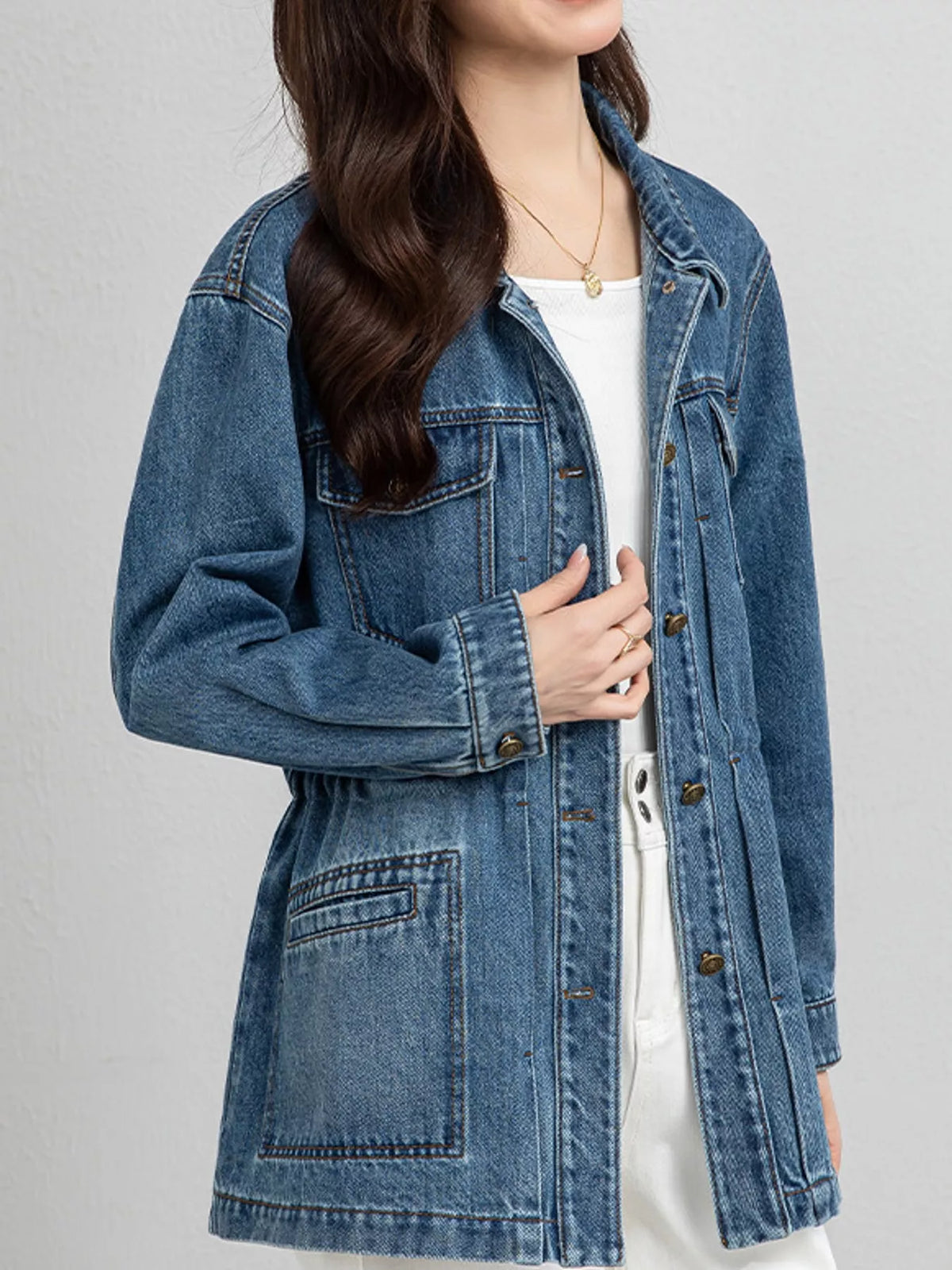 Blue button up long sleeve denim jacket