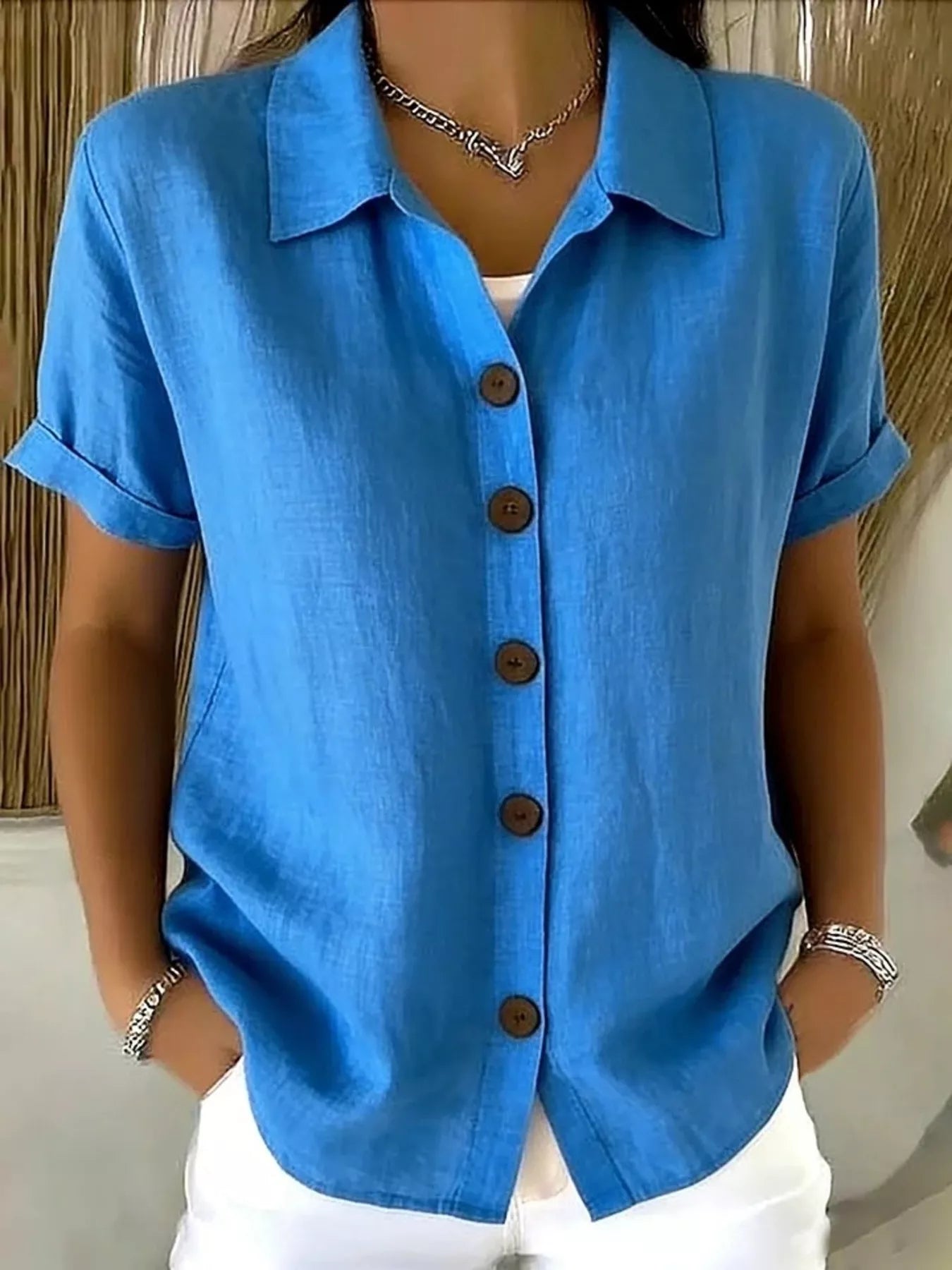 Trendsi Full Size Button-Down Short Sleeve Shirt Plus Size -