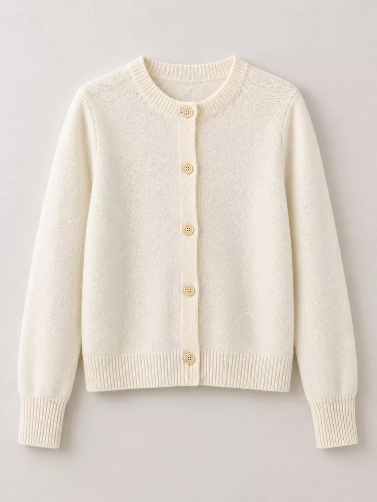 Button-Down Knit Crew Neck Cardigan in cream