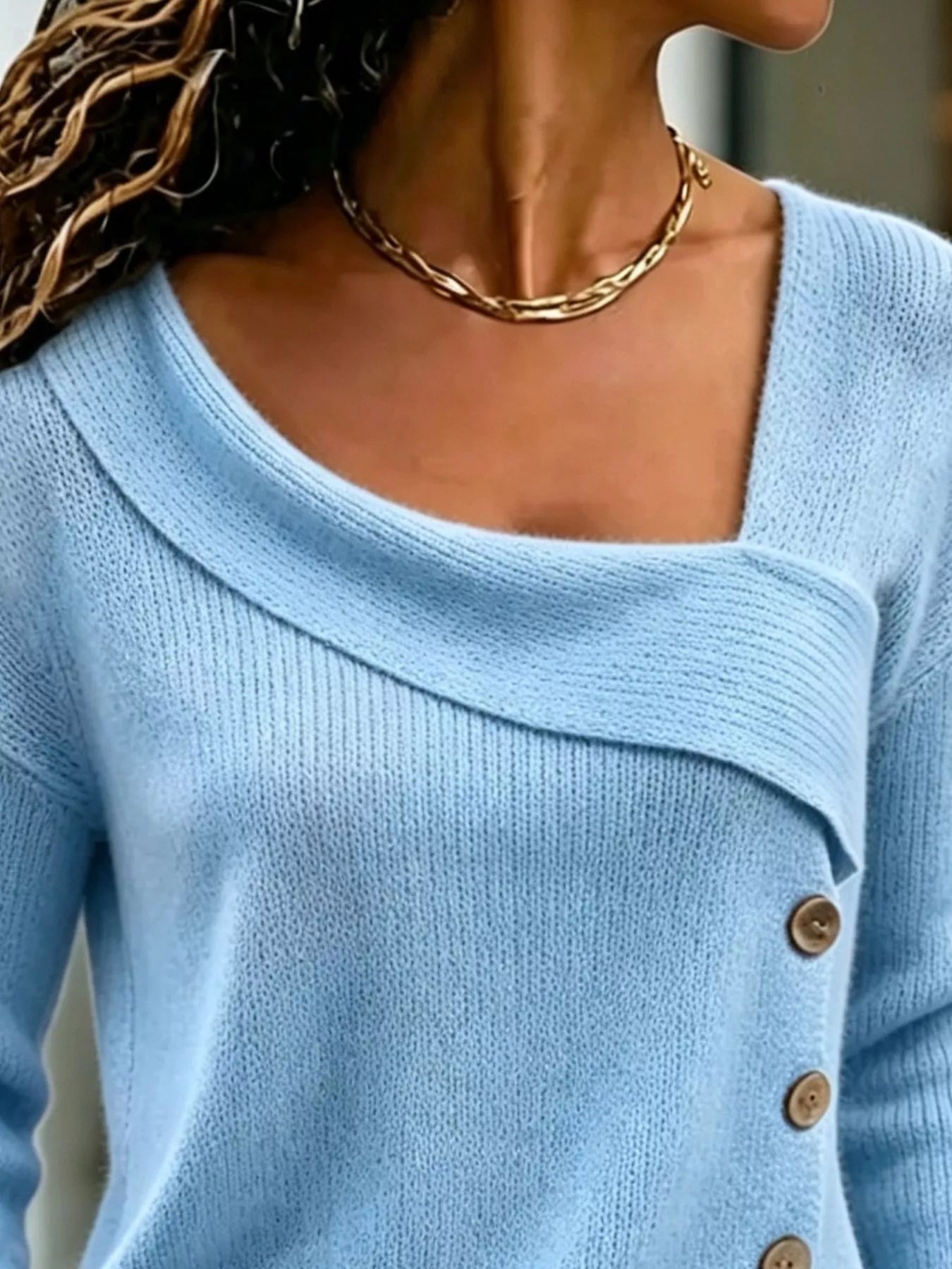 Trendsi Full Size Asymmetrical Decor Button Sweater Plus Size -