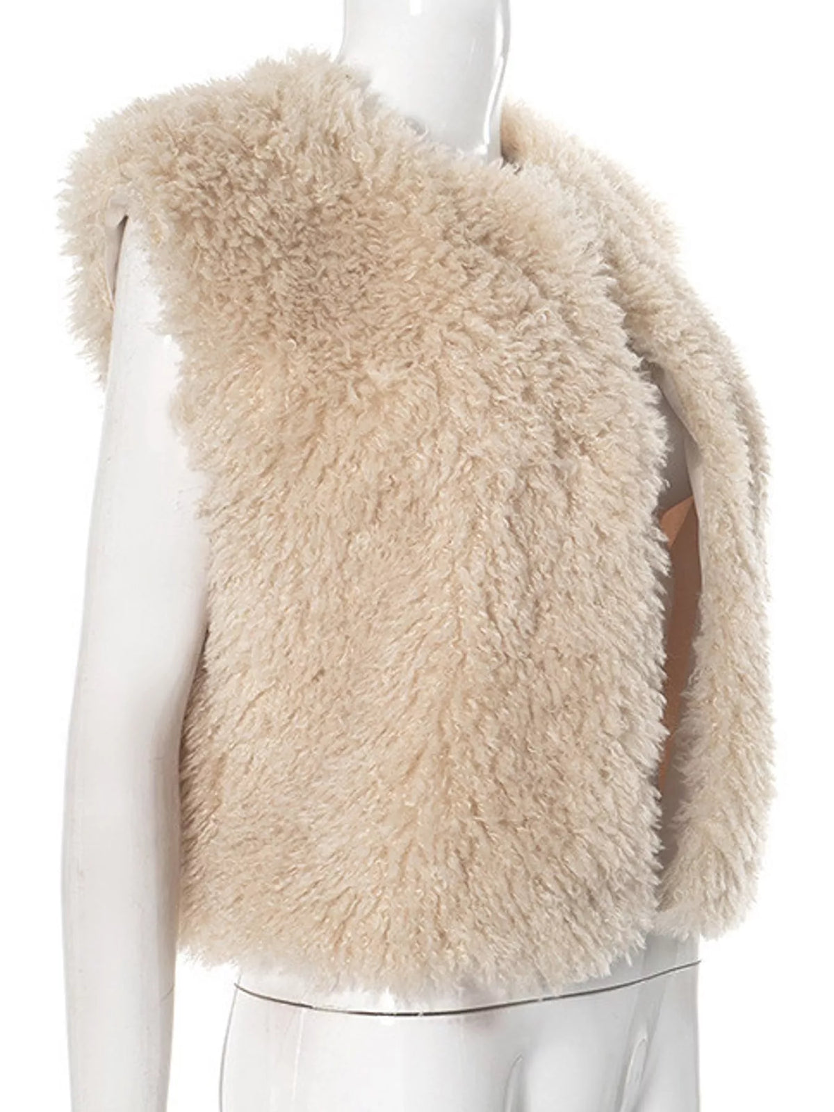 Faux Fur Open Front Vest Coat in cream