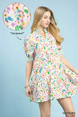 Trendsi Umgee Mix Floral Ruffle Collar Tiered Babydoll Dress -