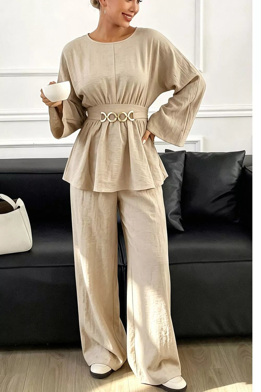 Chain-waist top and pants set