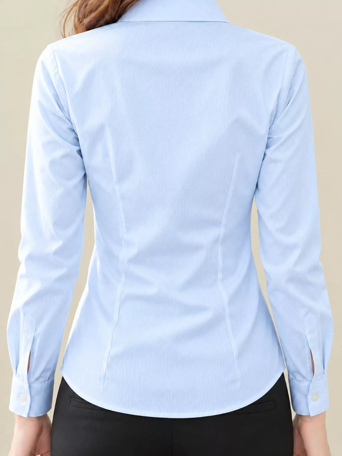Collared long sleeve shirt, back view
