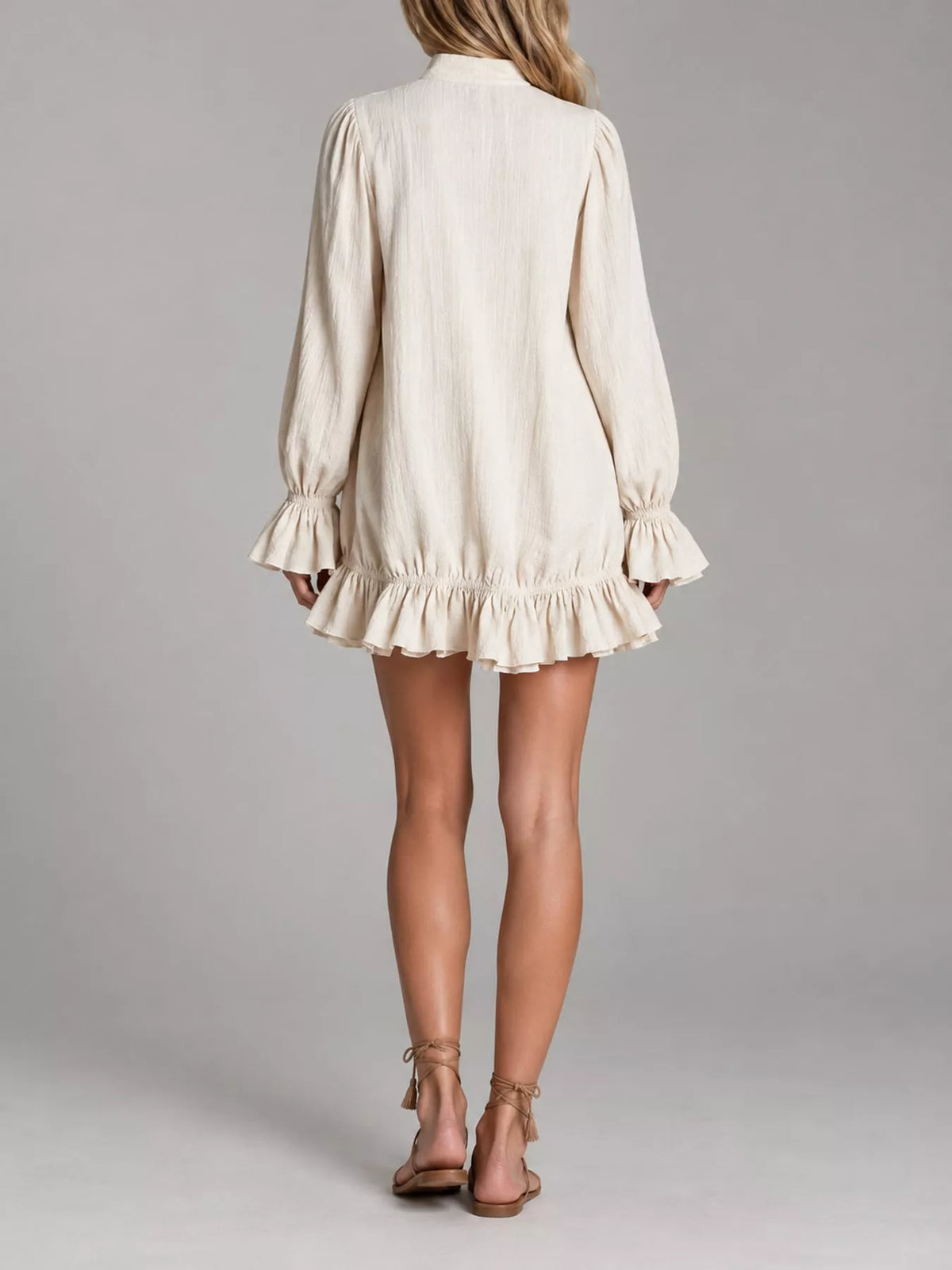 Ruffled-hem mini dress, cream back