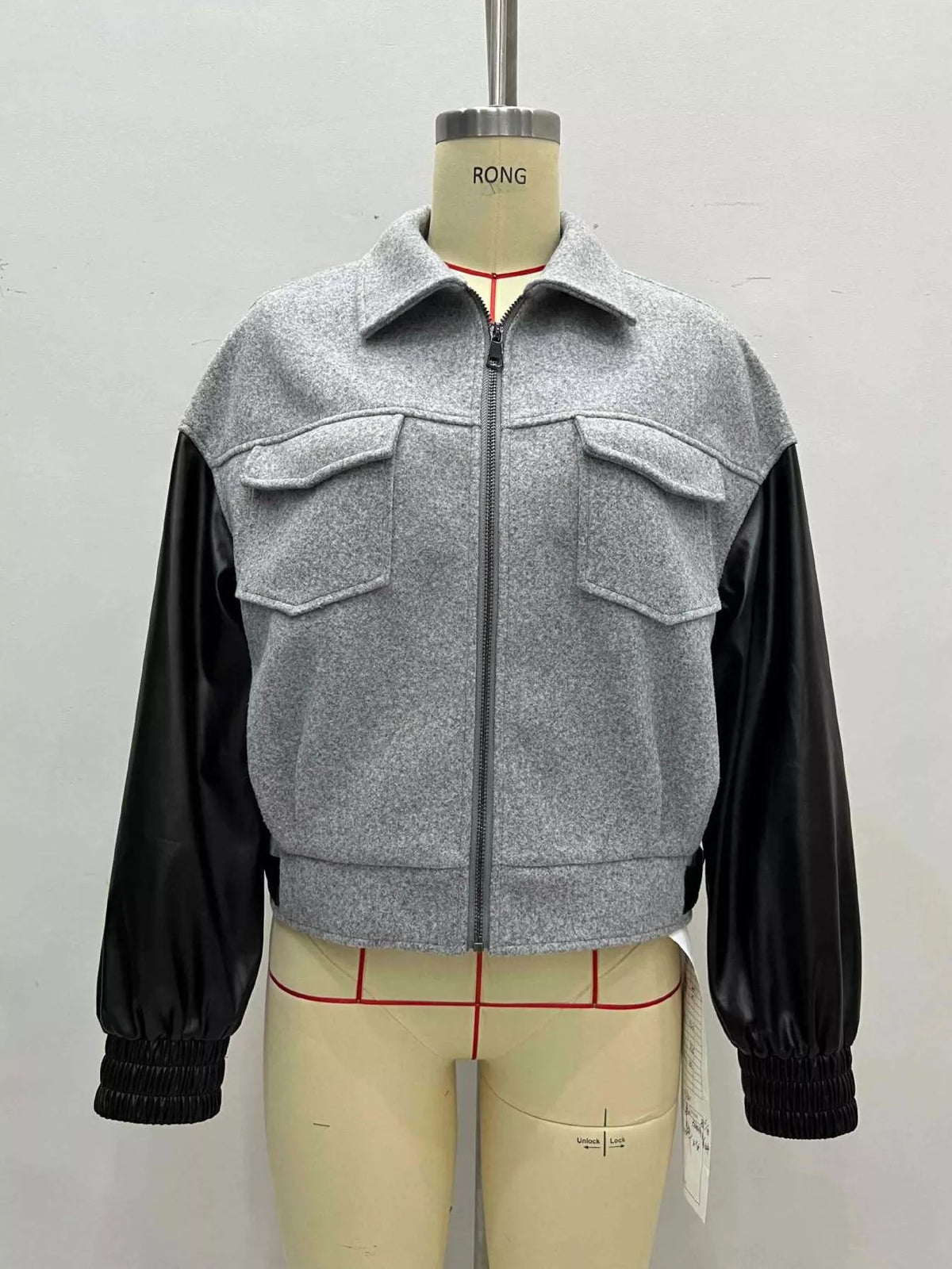 Light Gray Color-Block Zip-Up Jacket mannequin front view