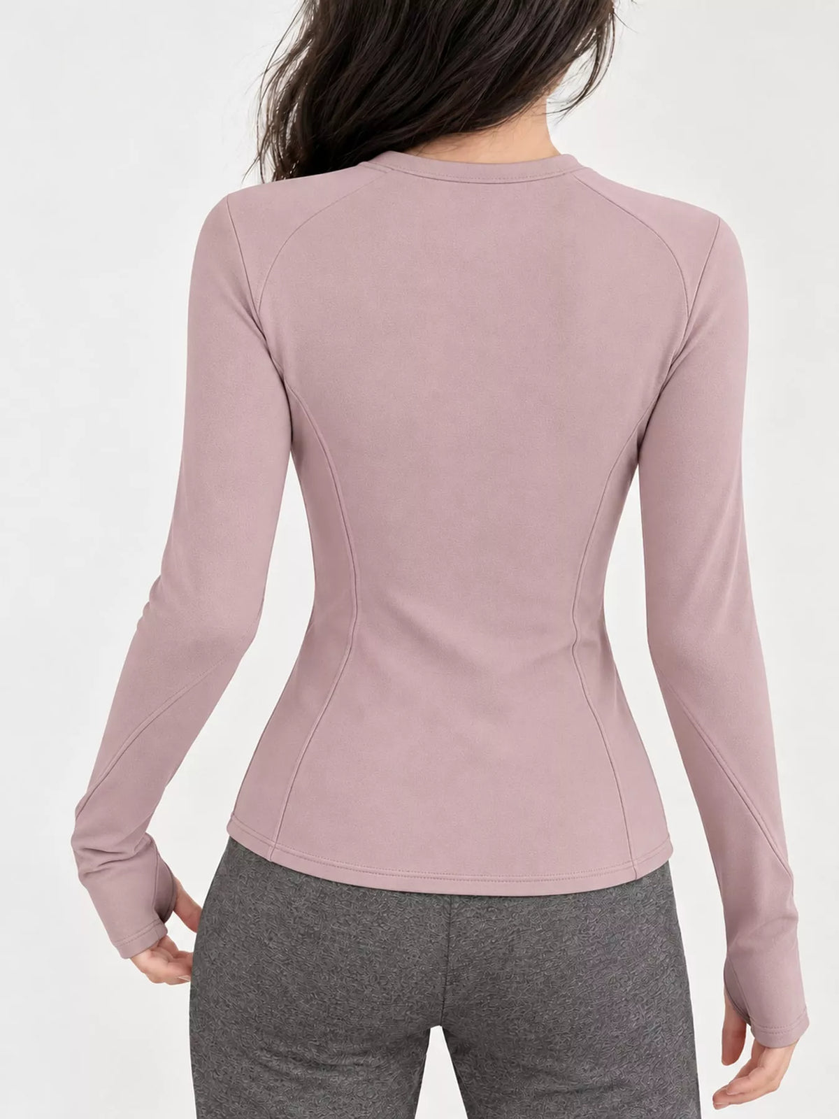 Pink slim-fit zip-up long sleeve jacket — back view