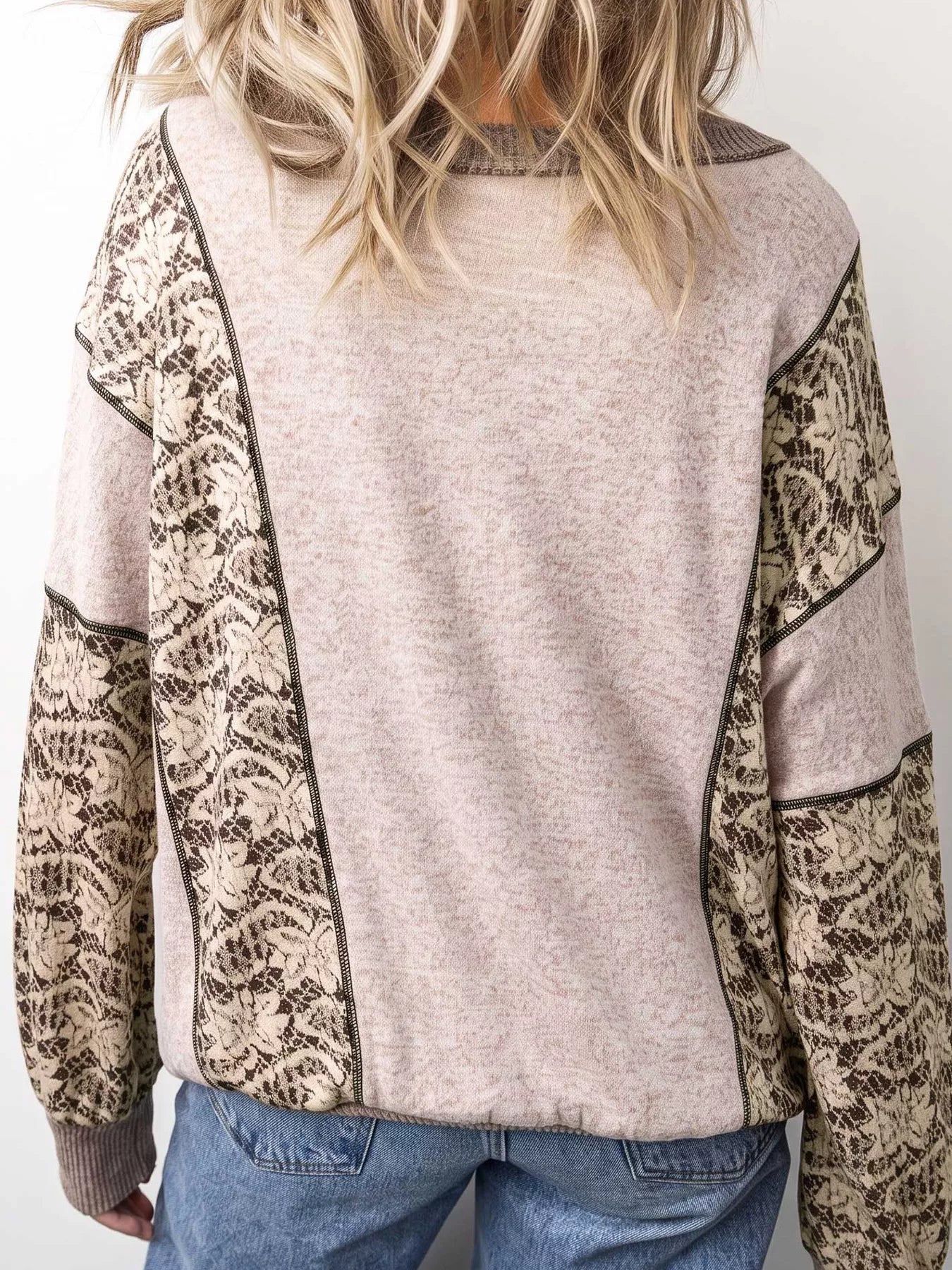 Trendsi Floral Print Round Neck Long Sleeve Shift Top -