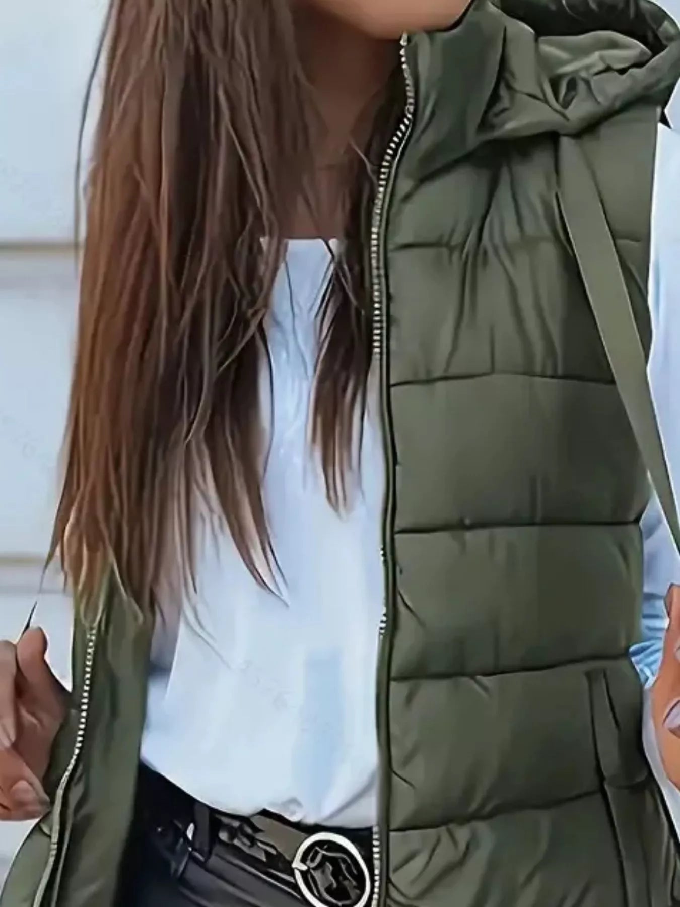 Trendsi Zip Up Longline Hooded Puffer Vest Coat -