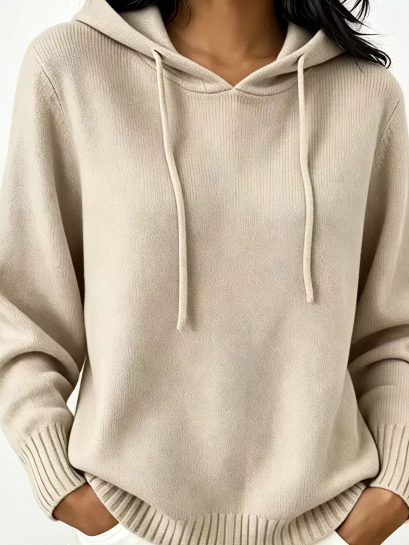 Trendsi Cozy Ribbed Long‑Sleeve Hooded Sweater -