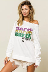Trendsi BiBi Mardi Gras Glitter Lettering Sweatshirt -