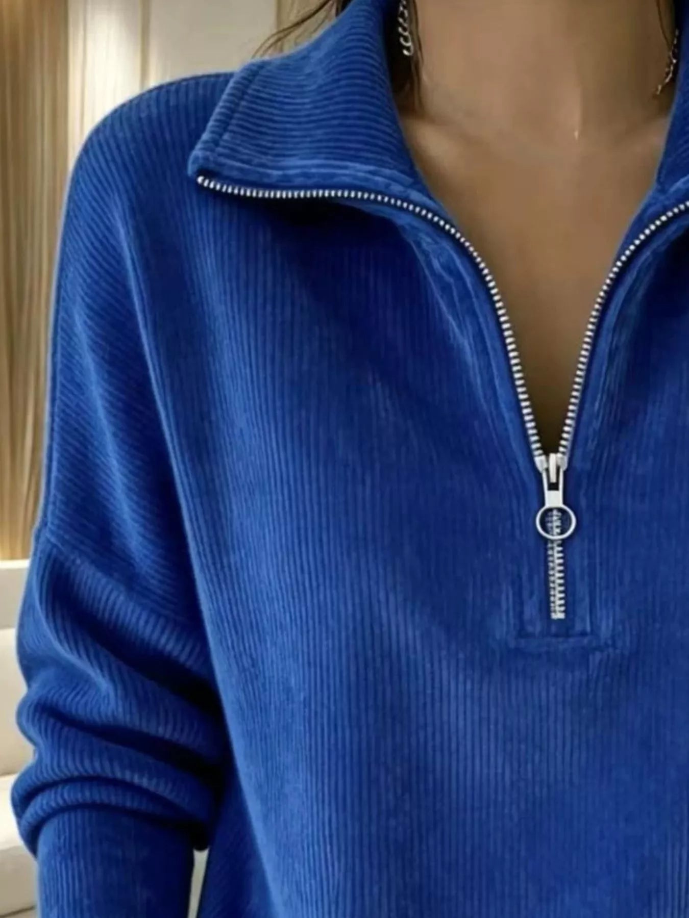 Trendsi Full Size Corduroy Quarter-Zip Sweatshirt Plus Size -