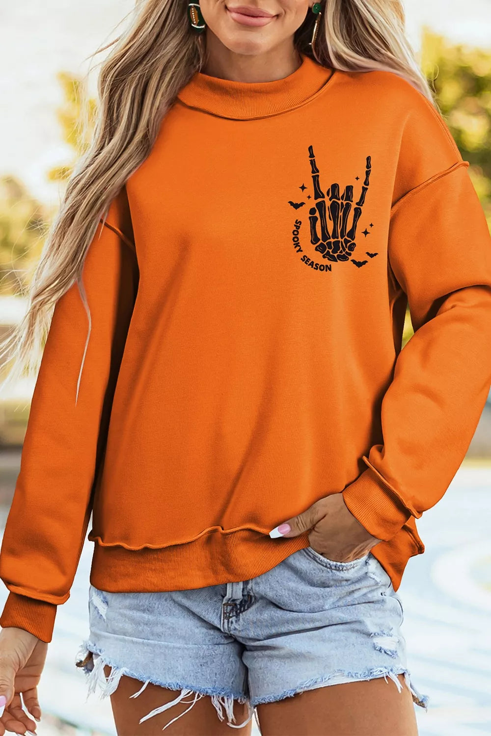 Trendsi Spooky Season Mock Neck Reversible Halloween Sweatshirt -