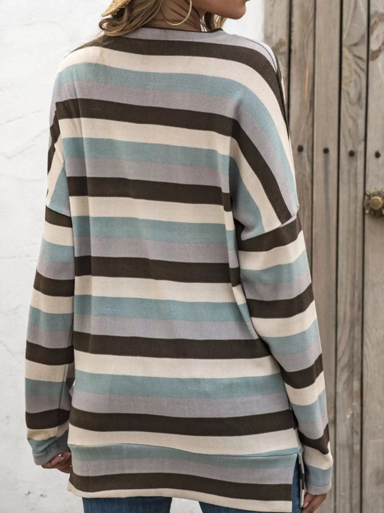 Trendsi Full Size Casual Striped Long Sleeve Crew Neck Top Plus Size -
