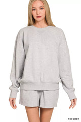 Trendsi Zenana Fleece Long Sleeve Sweatshirts & Shorts Set -