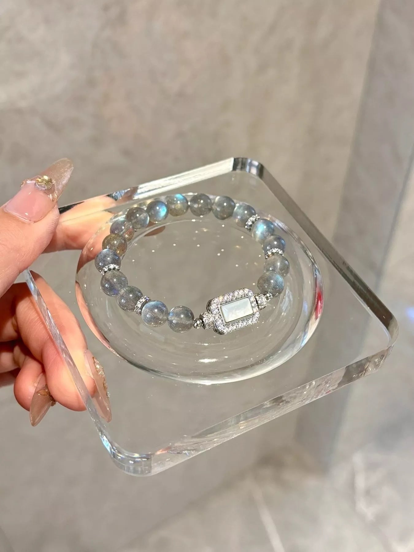 Trendsi Moonstone Bead Geometric Bracelet -