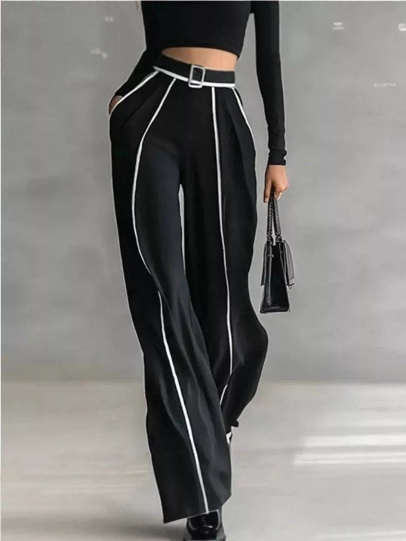Trendsi Turtleneck Long Sleeve Top and Contrast Pants Set -