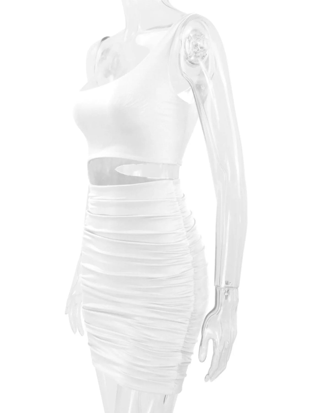 One-shoulder cutout dress, white mannequin side