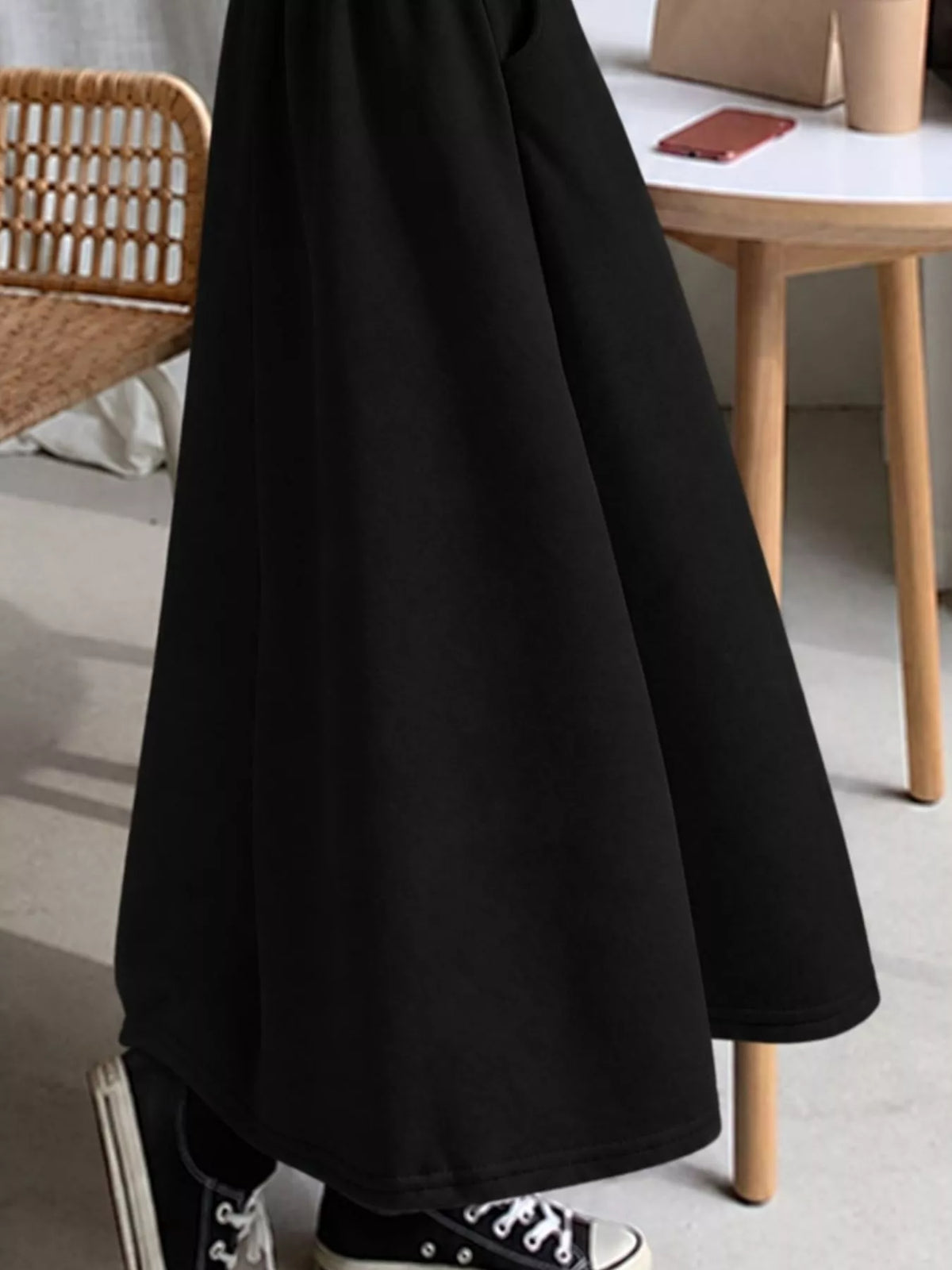 Hooded Long Sleeve A-Line Sweatshirt Dress in black