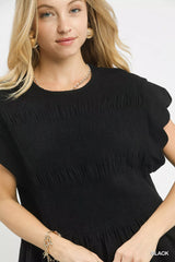 Trendsi Umgee Linen Blend Smocked Peplum Blouse -