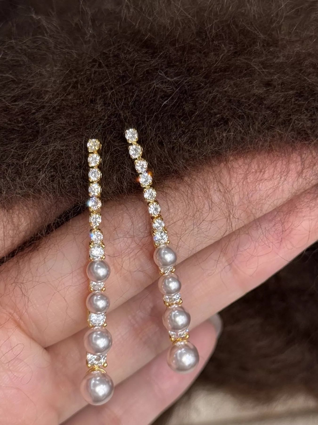 Trendsi Pearl Zircon Drop Earrings -